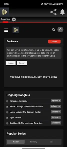 Screenshot of DongHub Watch Anime Online